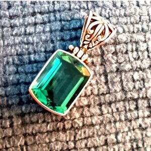 Vintage Huge Chromdiopside Pendant Stering Silver Statement